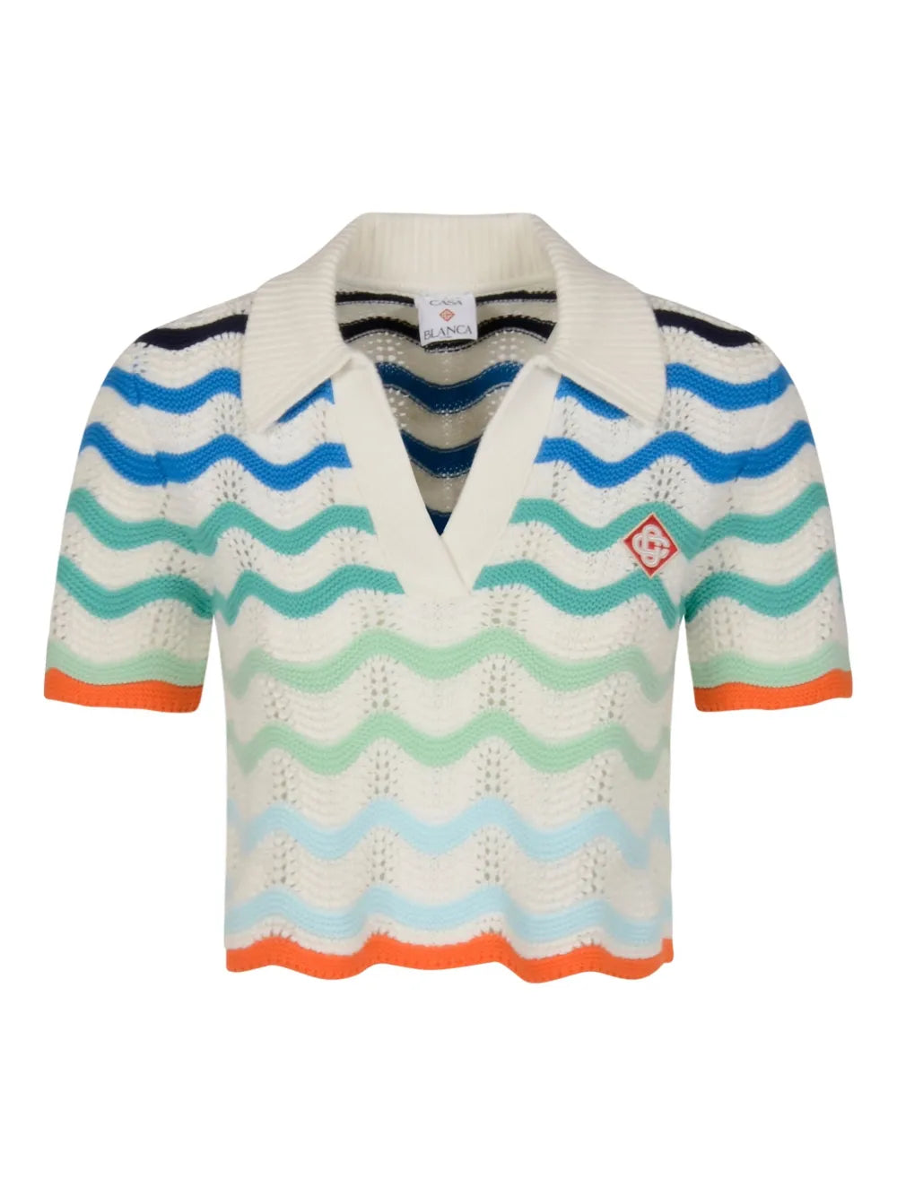 Wave-Pattern Polo Top