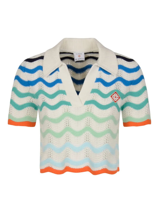 Wave-Pattern Polo Top