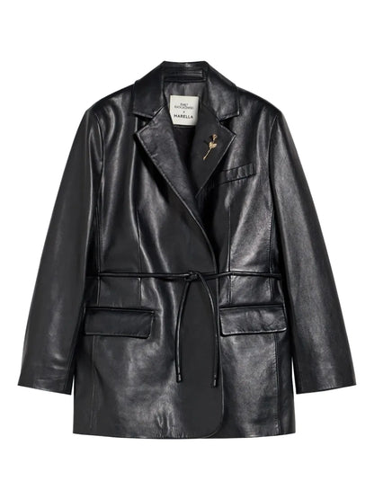 Tied-Waist Leather Jacket