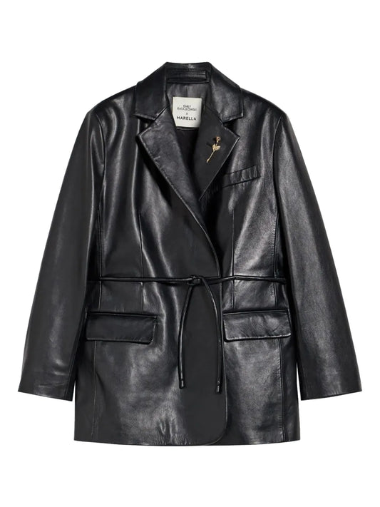 Tied-Waist Leather Jacket