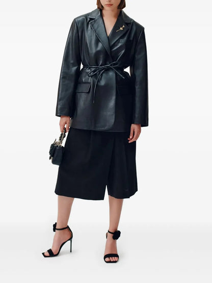 Tied-Waist Leather Jacket