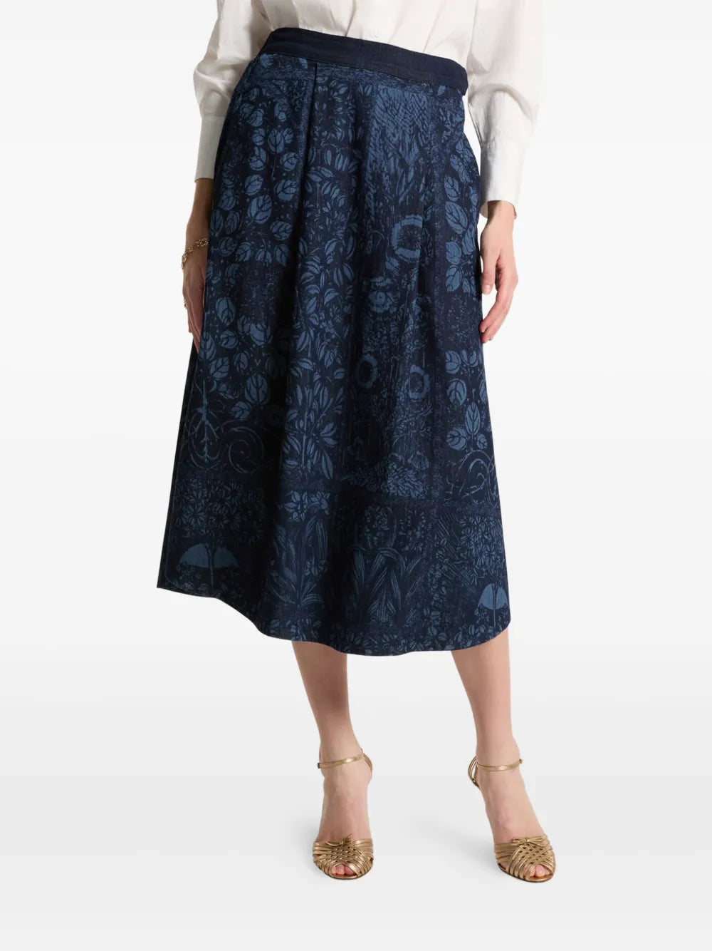 Floral-Print Denim Skirt