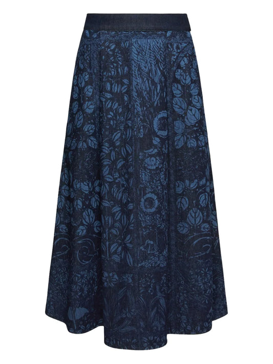 Floral-Print Denim Skirt