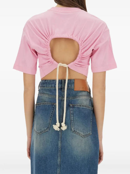 Tie-Detail Cropped T-Shirt