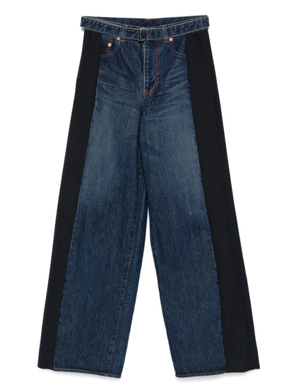 Contrast-Panel Wide-Leg Jeans