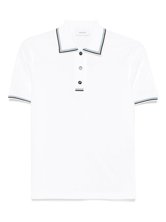 Knitted-Trim Polo Top