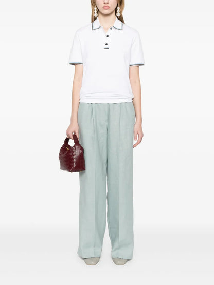 Knitted-Trim Polo Top