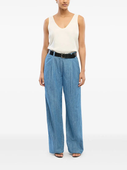 Wide-Leg Chambray Trousers