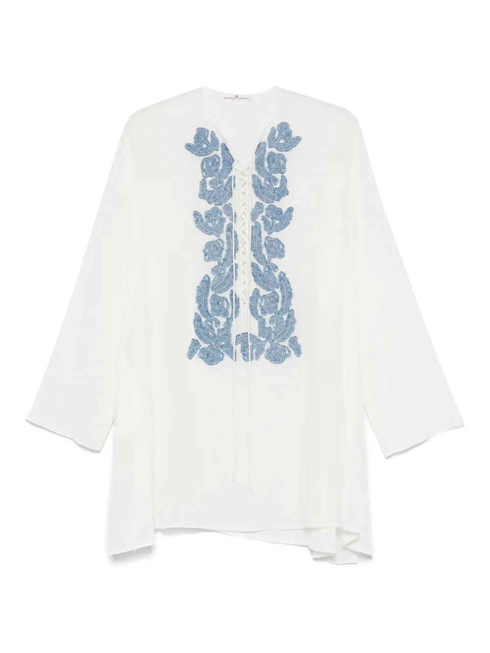 Floral-Appliqué Crepe-De-Chine Tunic