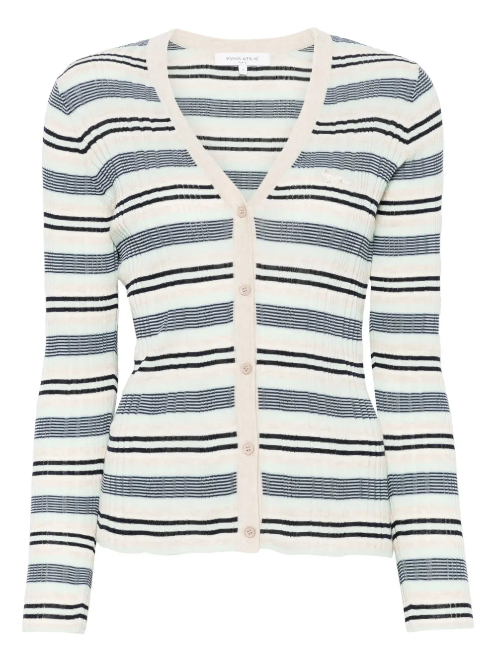 Fine-Ribbed Striped Cardigan