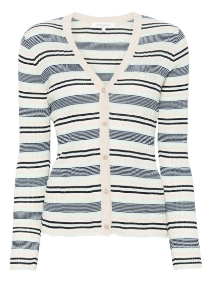 Fine-Ribbed Striped Cardigan