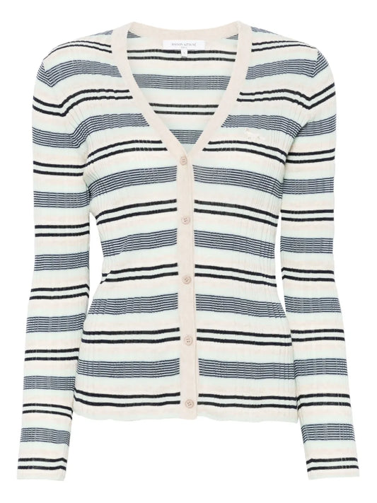 Fine-Ribbed Striped Cardigan