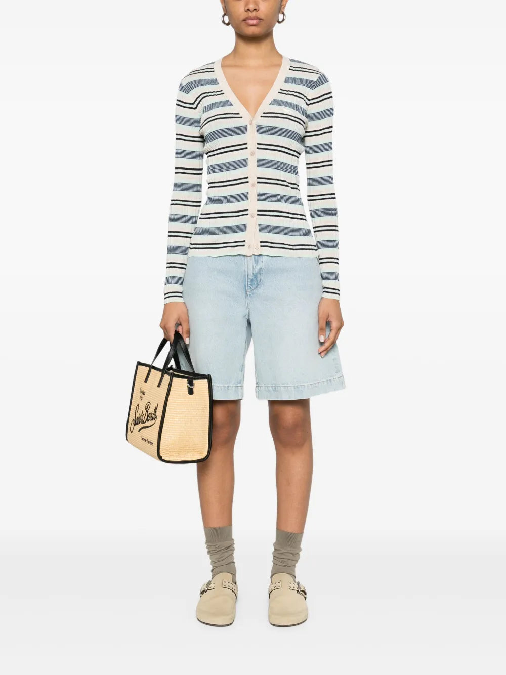Fine-Ribbed Striped Cardigan