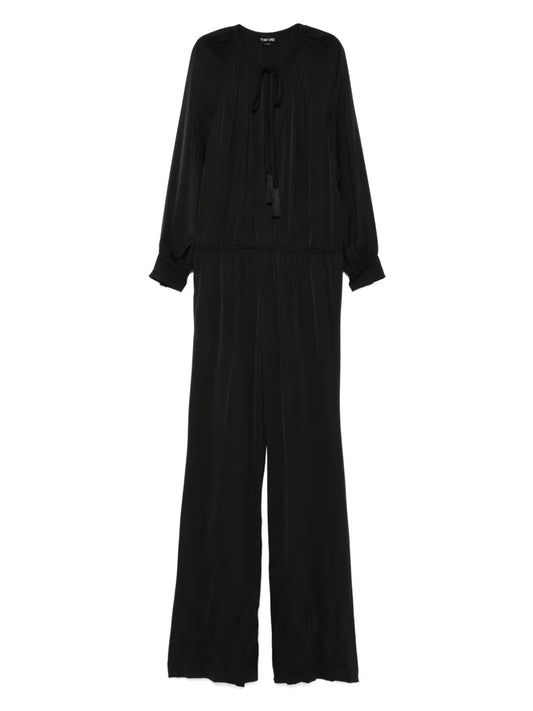 Gathered Long-Sleeve Jumpsuit