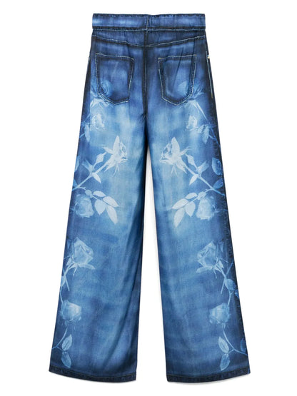 Denim-Effect Satin Trousers