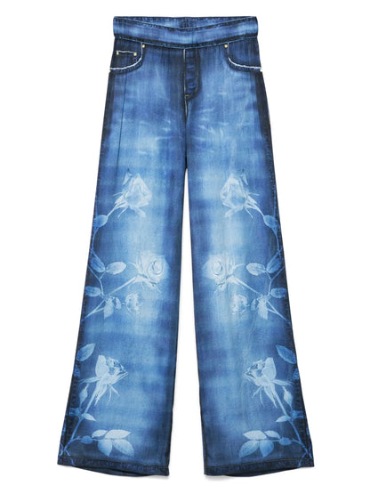 Denim-Effect Satin Trousers
