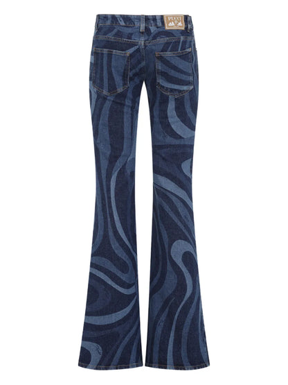 Marmo-Print Flared Jeans