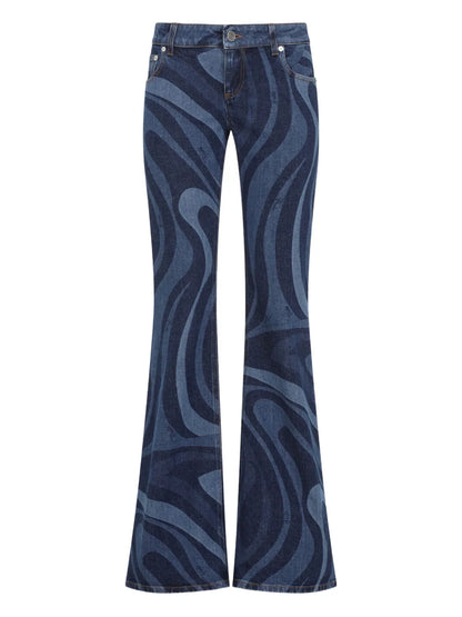 Marmo-Print Flared Jeans