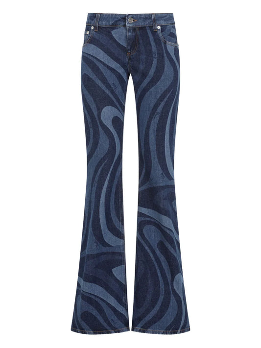 Marmo-Print Flared Jeans