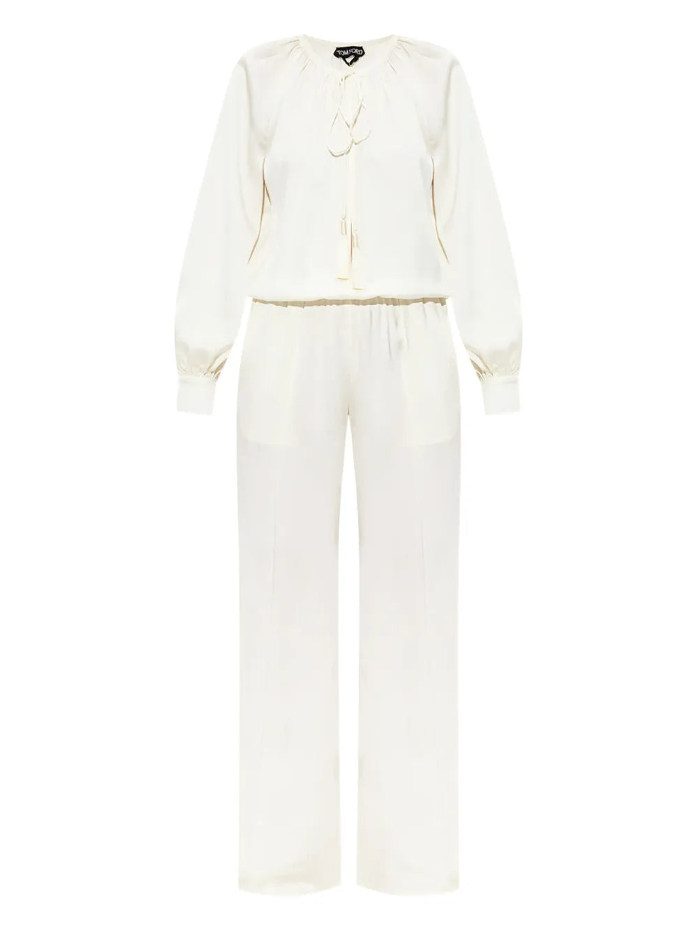 Long-Sleeves Gathered Jumpsuit