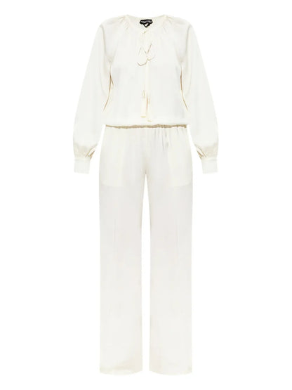 Long-Sleeves Gathered Jumpsuit