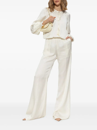 Long-Sleeves Gathered Jumpsuit