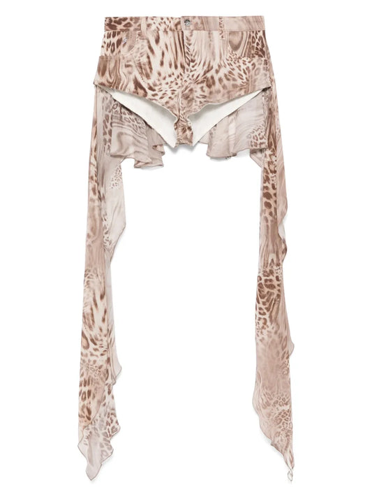 Flounce-Detail Printed Shorts