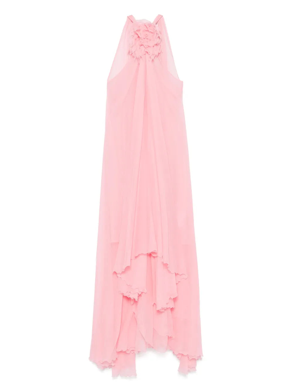 Floral-Appliqué Silk Maxi Dress