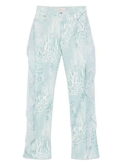Flounce-Detail Printed Jeans