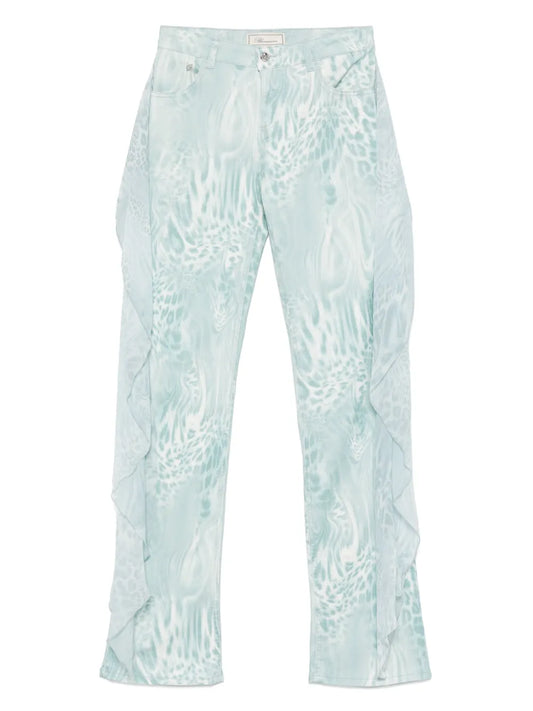 Flounce-Detail Printed Jeans