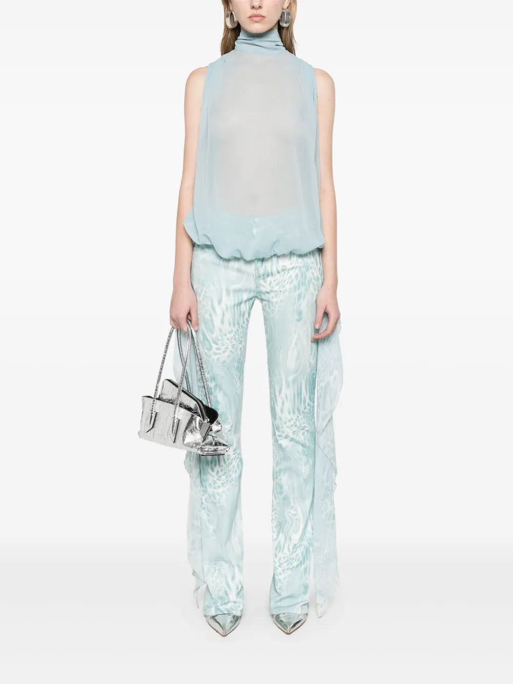 Flounce-Detail Printed Jeans