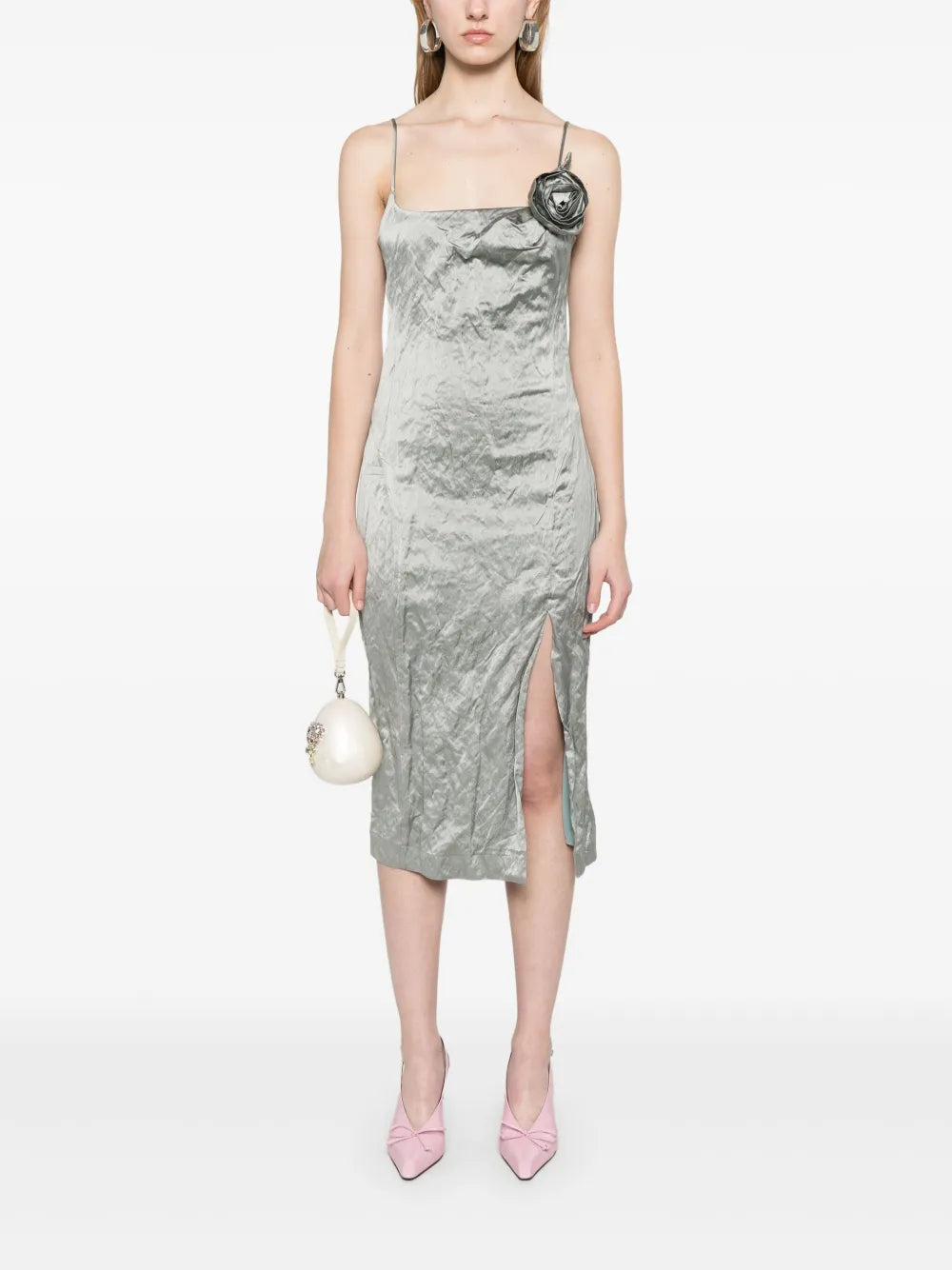 Crinkled Satin Midi Dress