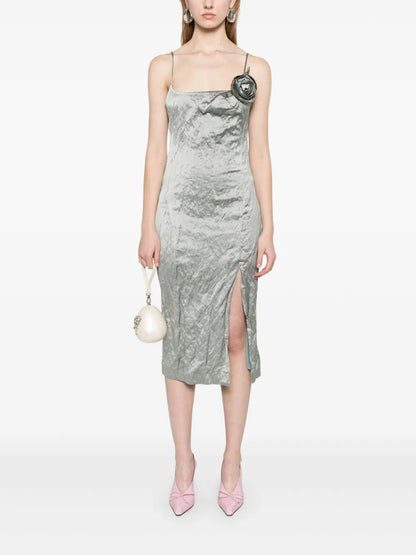 Crinkled Satin Midi Dress