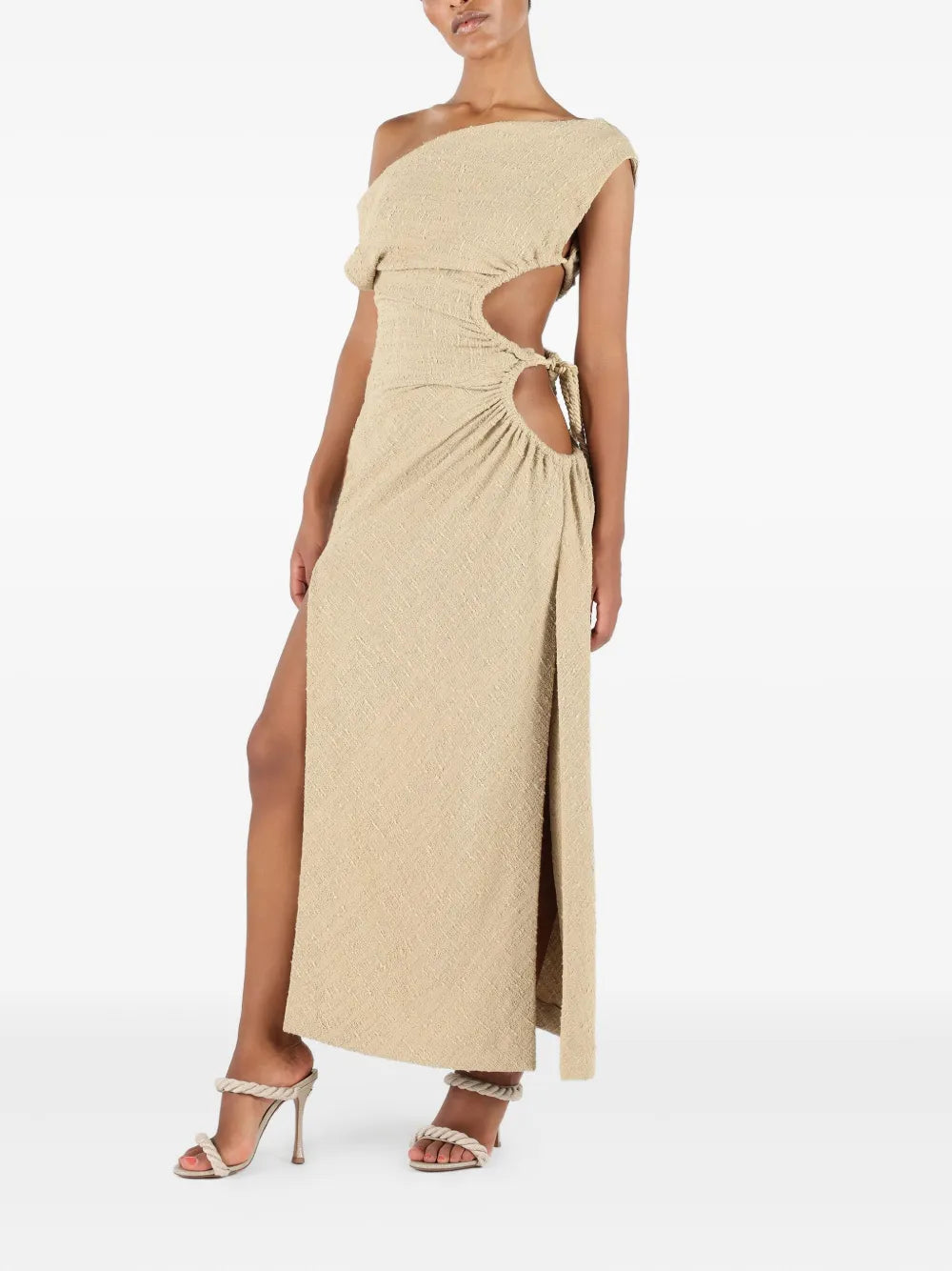 Asymmetric-Neck Midi Dress