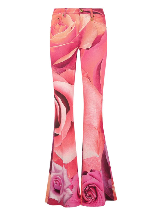 Floral-Print Flared Jeans