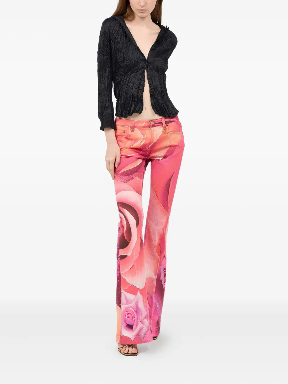 Floral-Print Flared Jeans