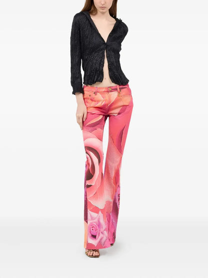Floral-Print Flared Jeans