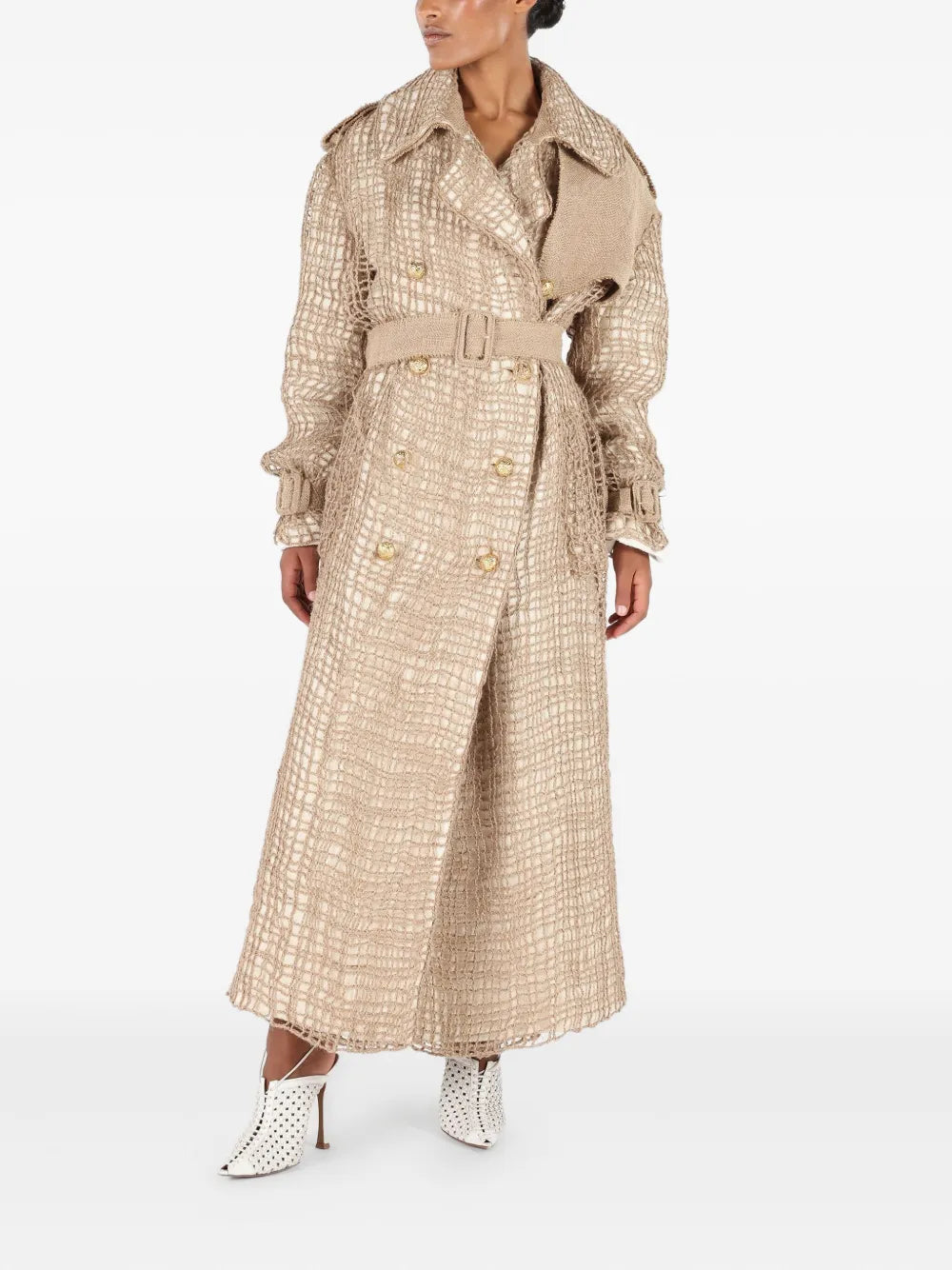 Jute-Panel Trench Coat