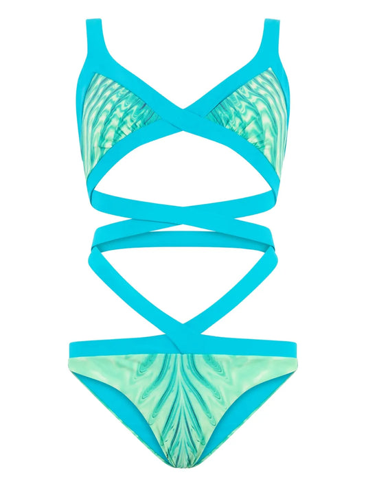 Optical Glass-Print Swimsuit