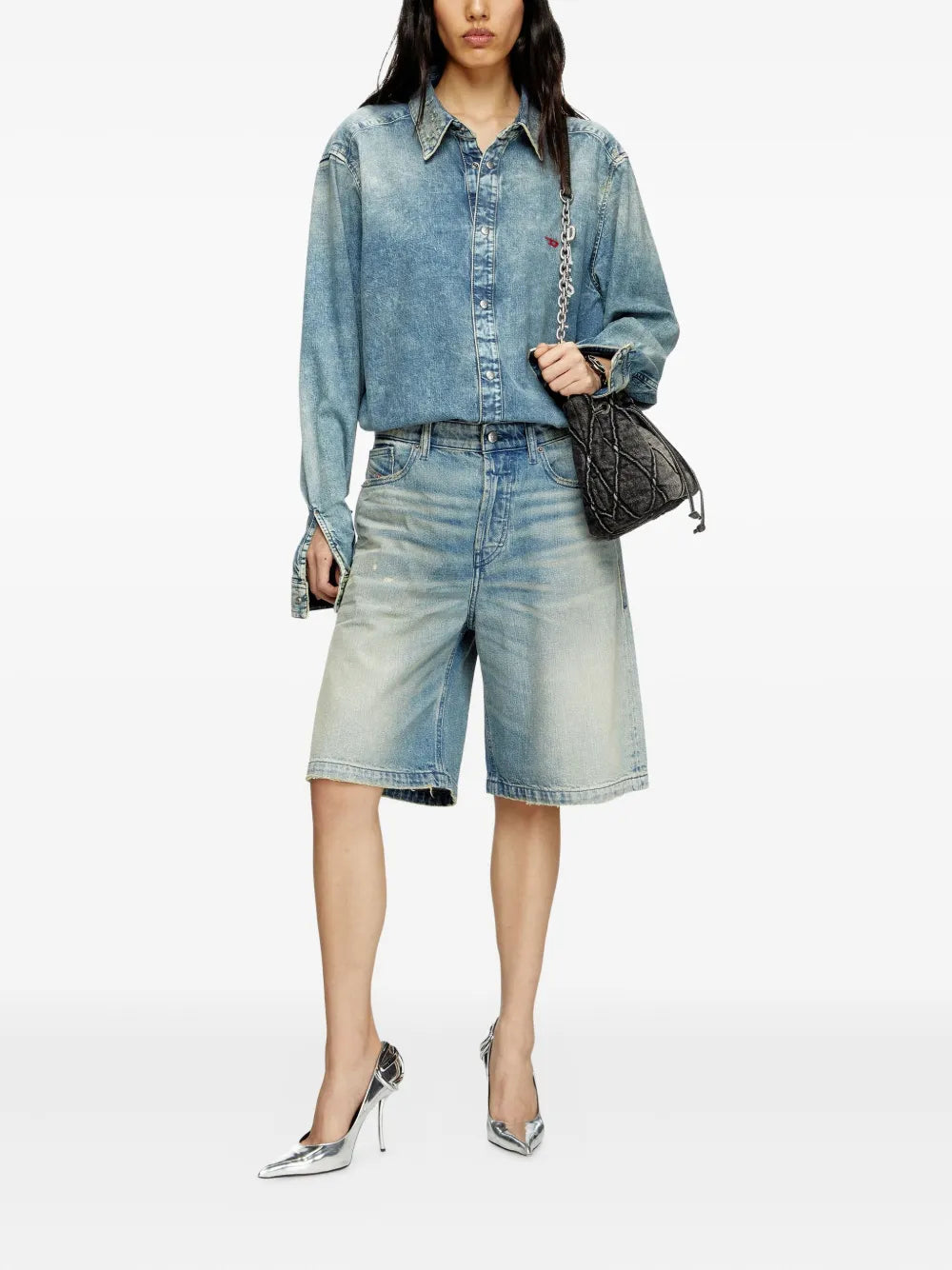 De-Sire Light-Wash Denim Shorts