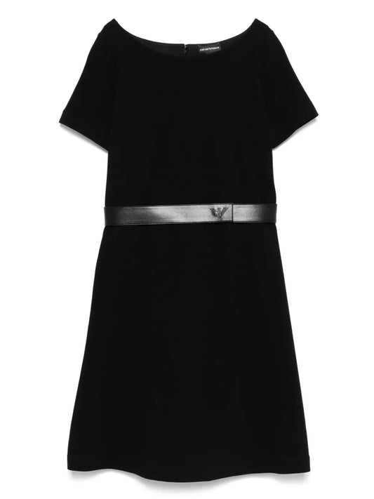 Ottoman-Jersey Belted Mini Dress