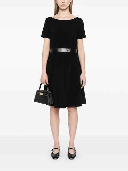 Ottoman-Jersey Belted Mini Dress