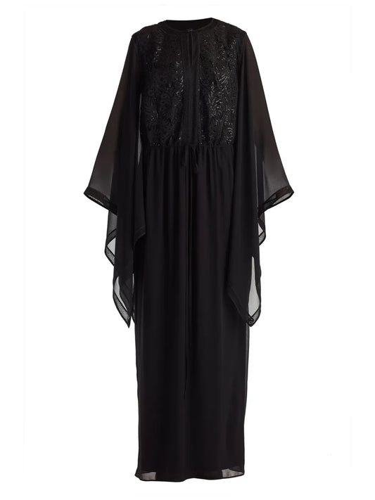 Lace-Embroidered Kaftan Dress