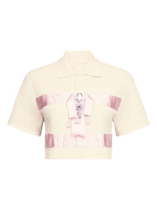 Crystal-Embellished Cropped Polo