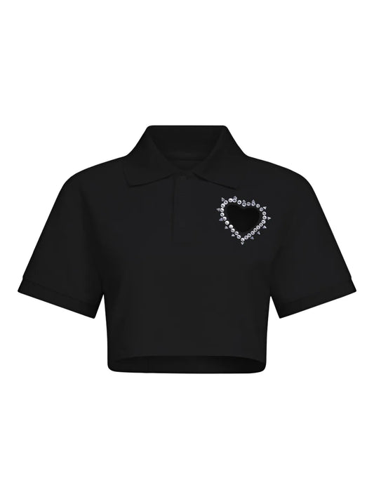 Crystal-Embellished Cropped Polo