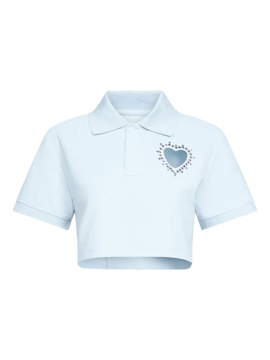 Crystal-Embellished Cropped Polo