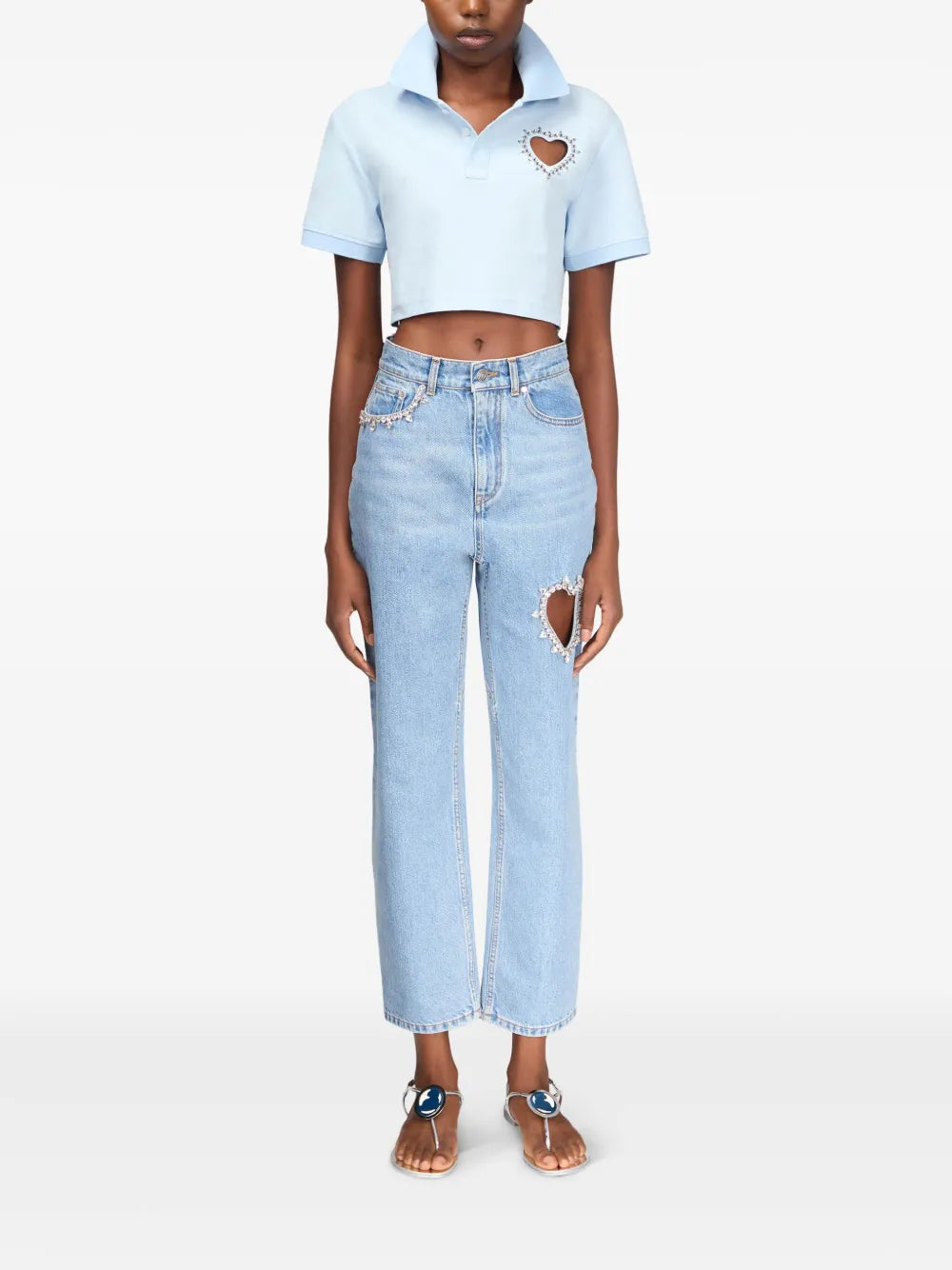 Crystal-Embellished Cropped Polo