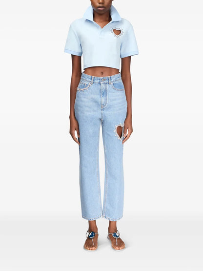 Crystal-Embellished Cropped Polo