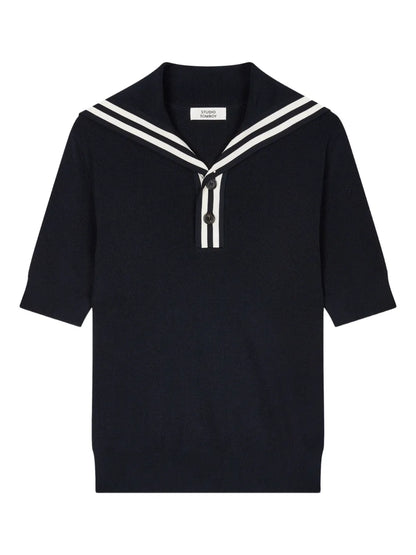 Sailor-Collar Short-Sleeve Top