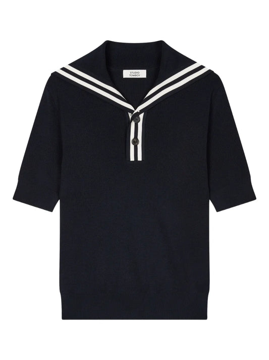 Sailor-Collar Short-Sleeve Top